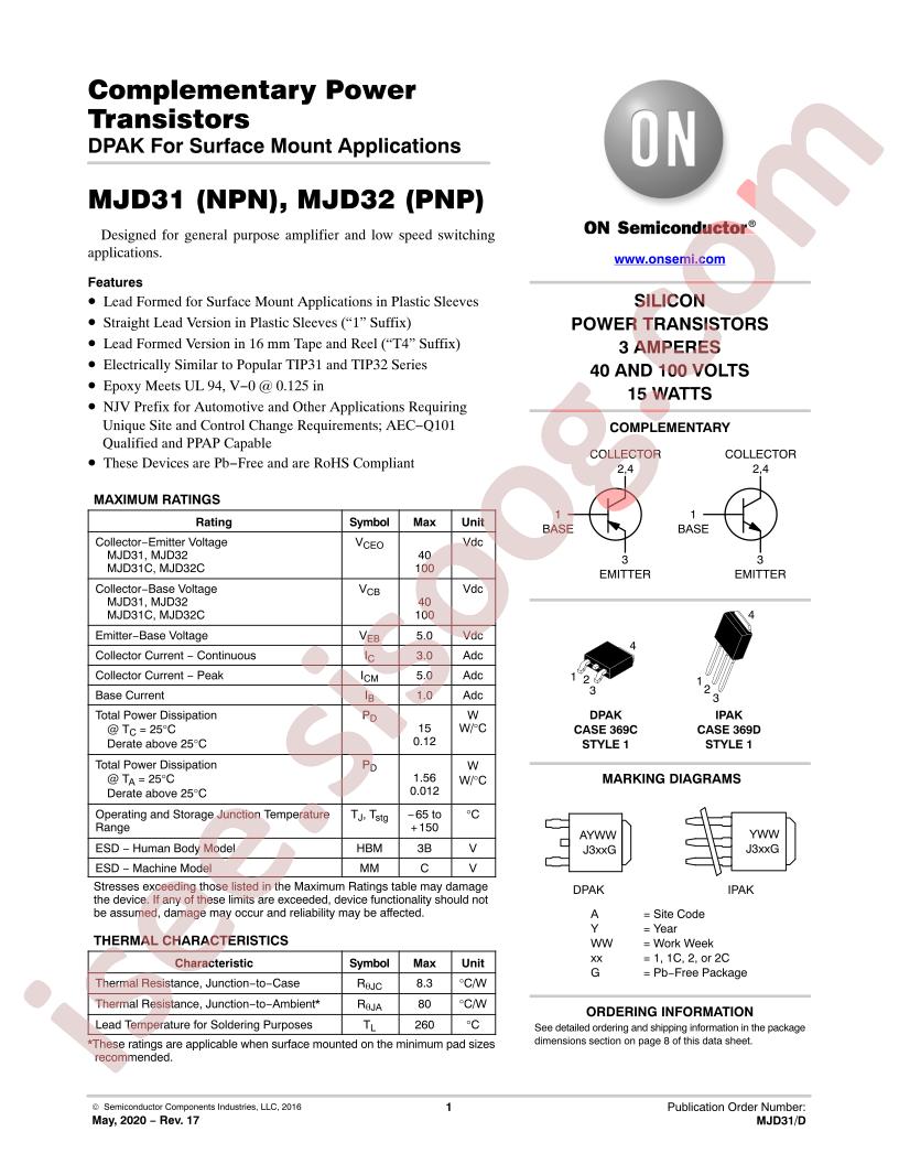 MJD31 (NPN), MJD32 (PNP)