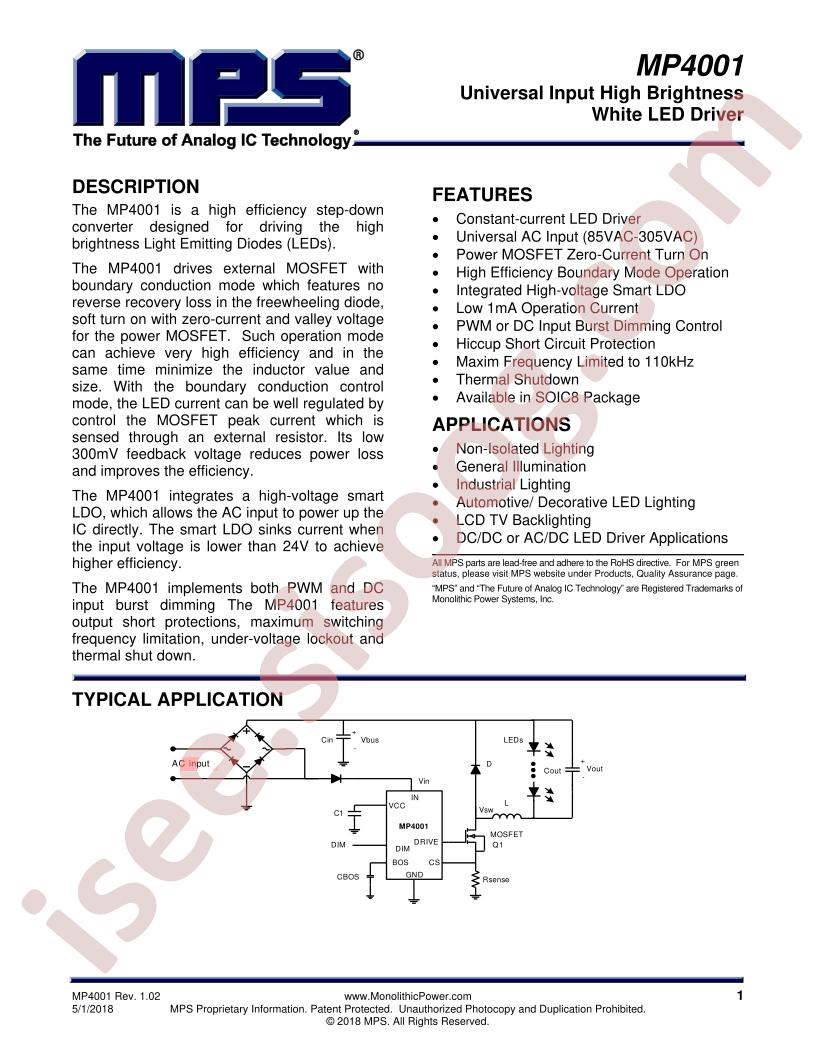 MP4001 Datasheet