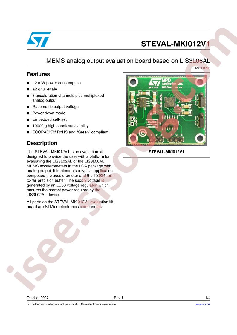 STEVAL-MKI012V1 Data Brief