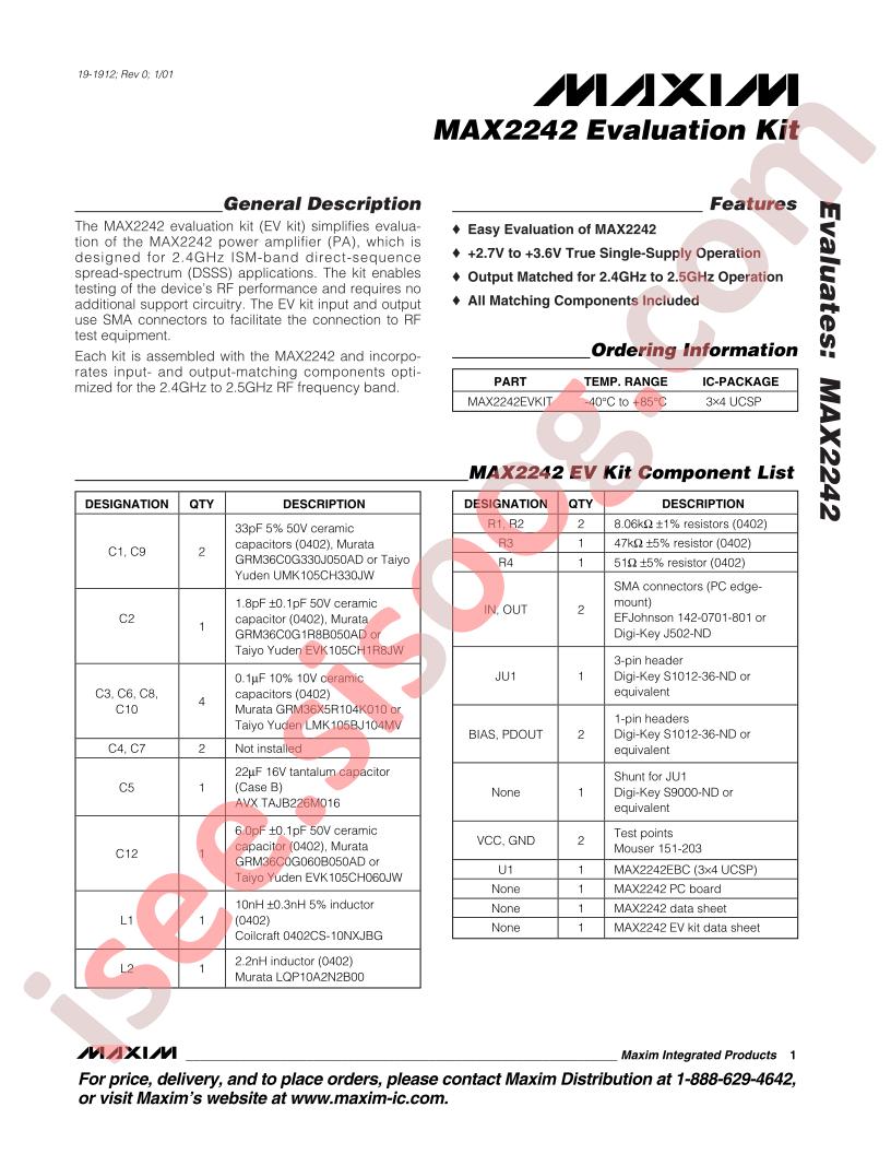 MAX2242 Eval Kit