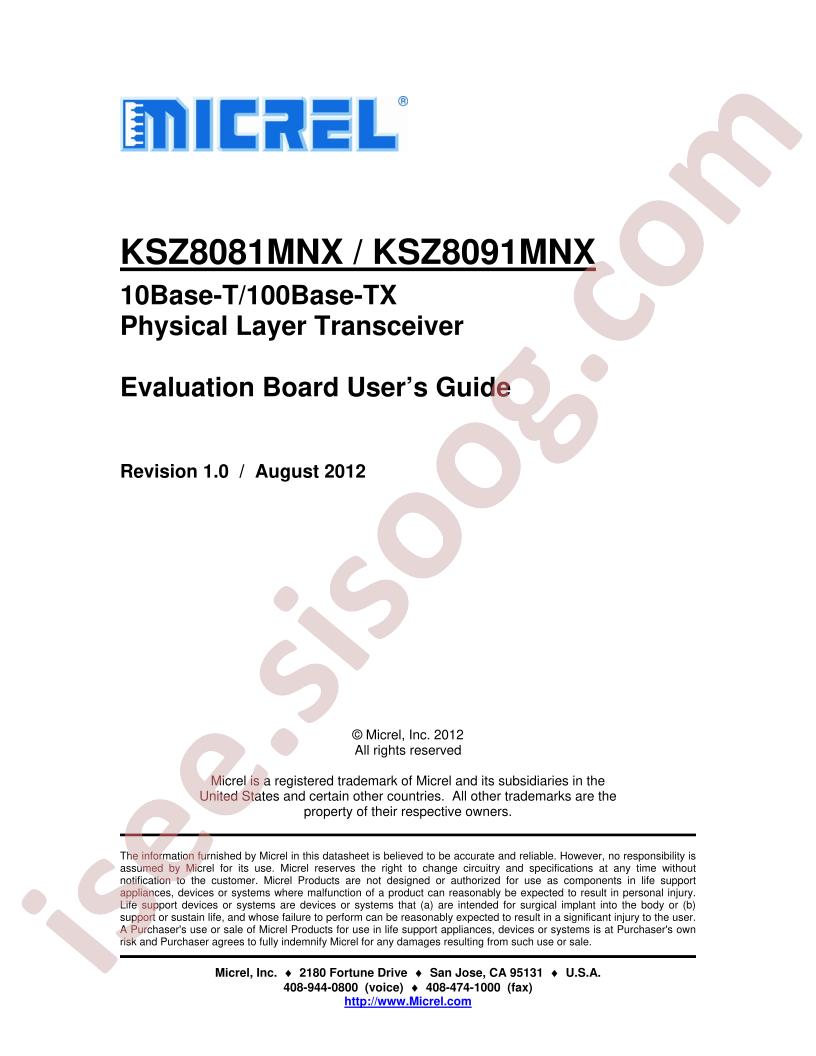 KSZ8081,91MNX Eval Board User Guide