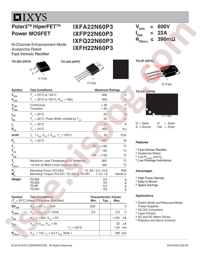 IXF(A,P,Q,H)22N60P3