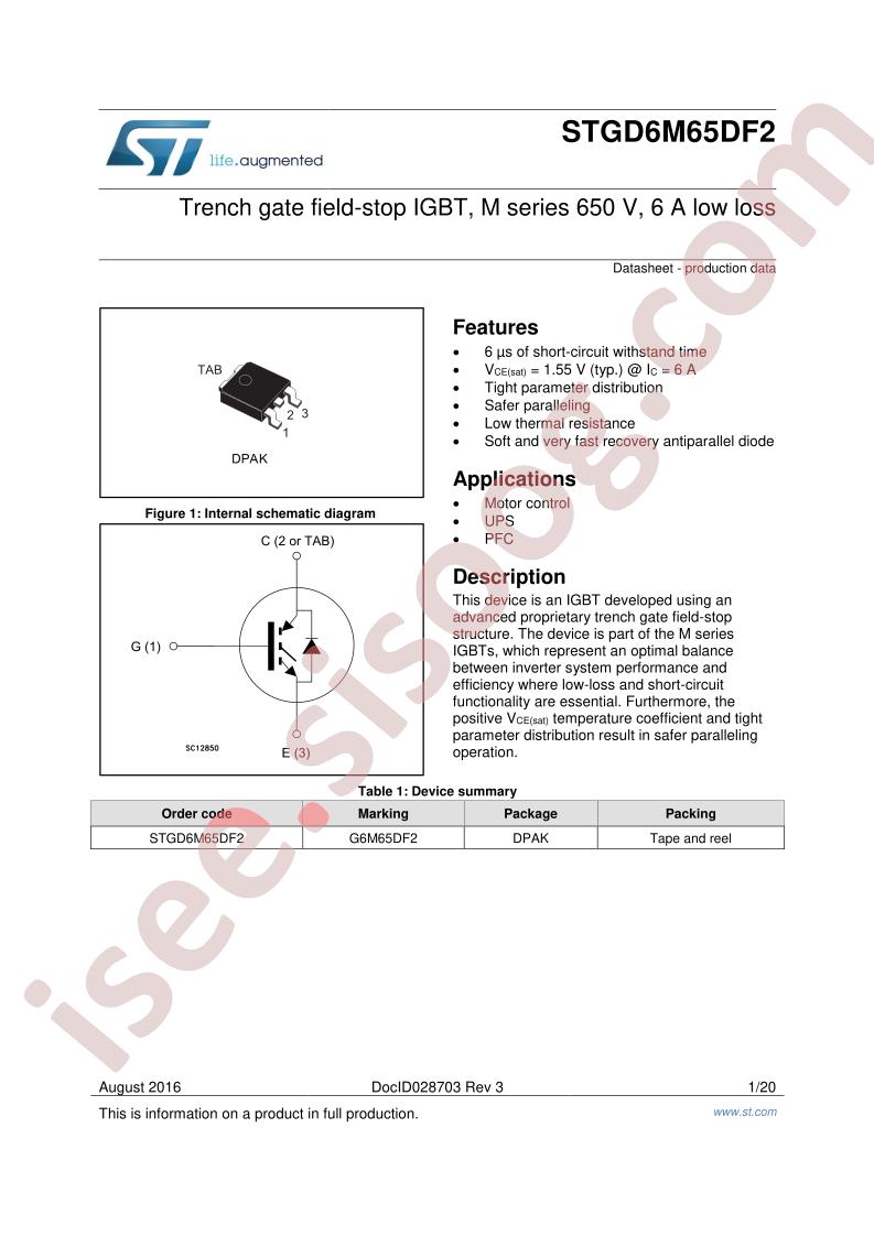 STGD6M65DF2 Datasheet