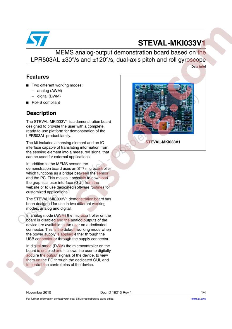 STEVAL-MKI033V1 Data Brief