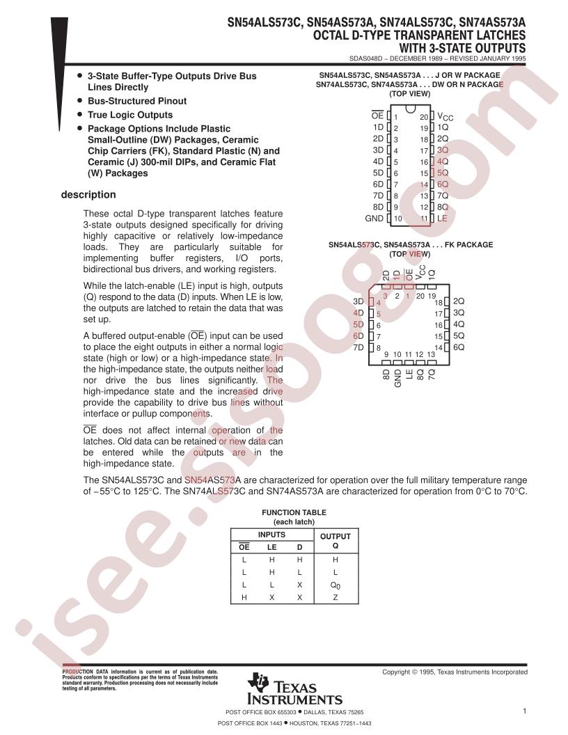 SN54/74ALS573C, SN54/74AS573A