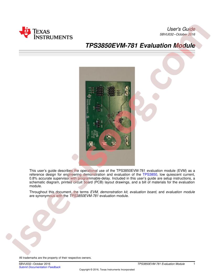 TPS3850EVM-781 User Guide