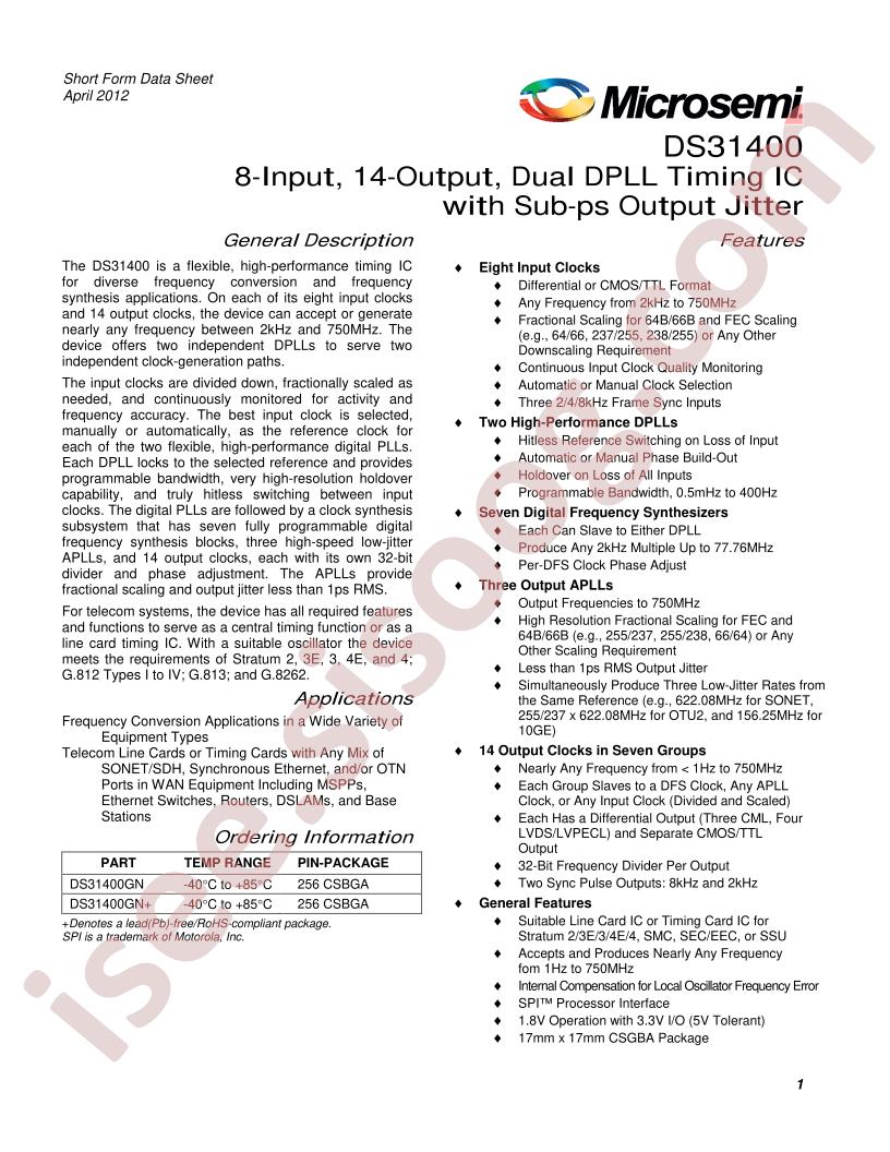 DS31400 Short Form Datasheet