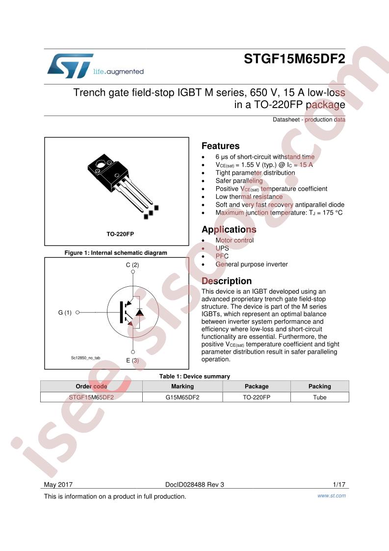 STGF15M65DF2 Datasheet