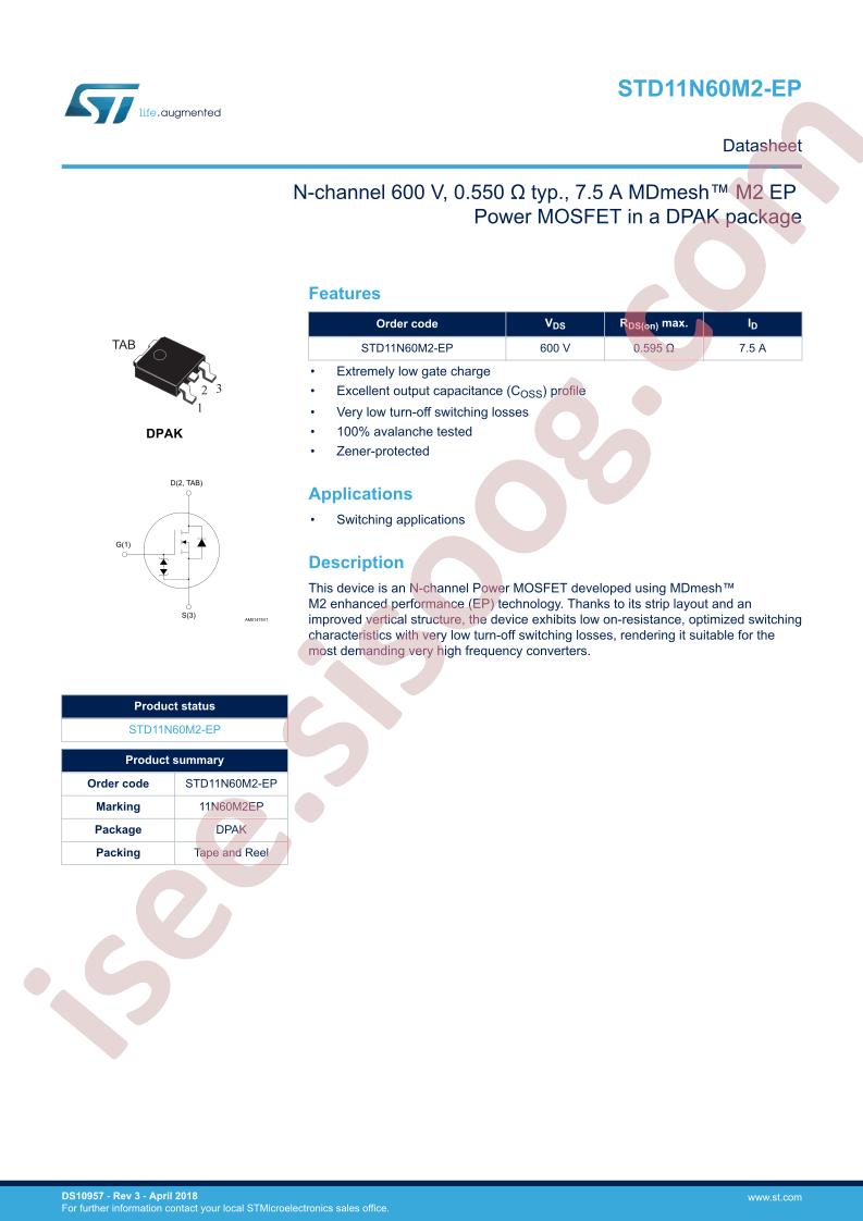 STD11N60M2-EP Datasheet