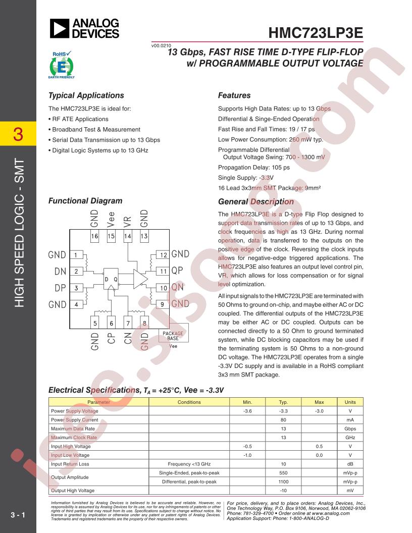 HMC723LP3E Datasheet