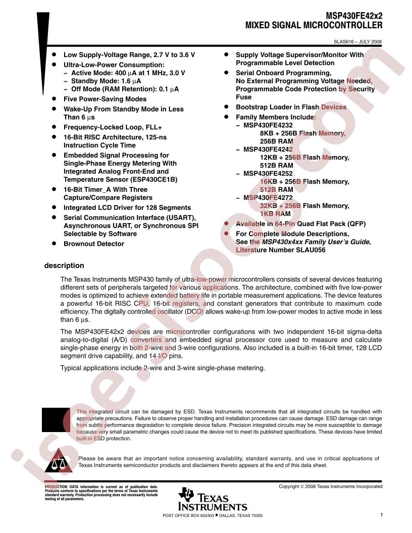 MSP430FE42x2 Datasheet