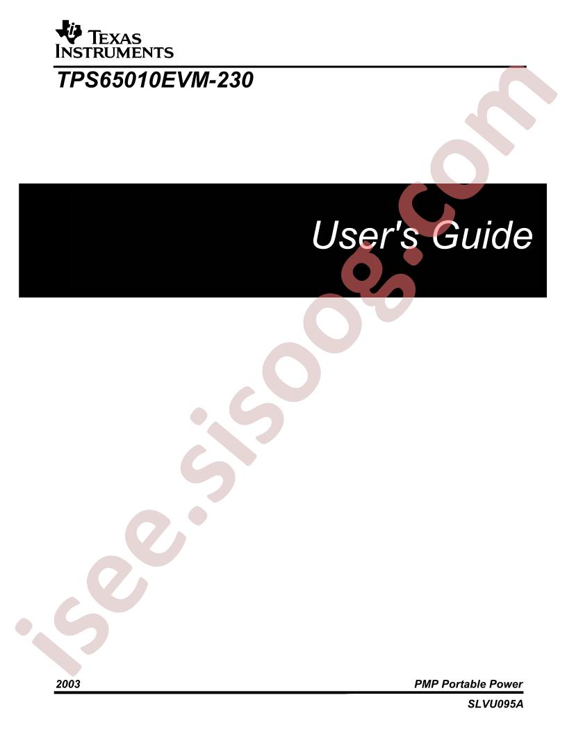 TPS65010EVM-230 Users Guide