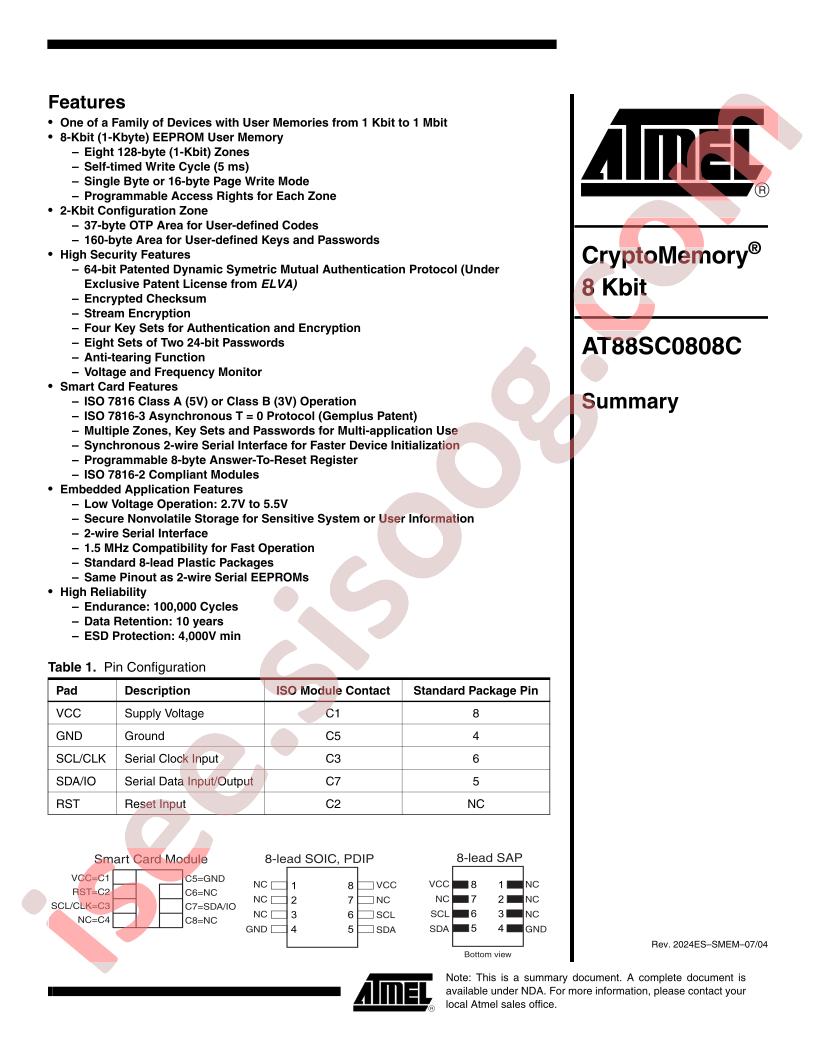 AT88SC0808C Rev07/04