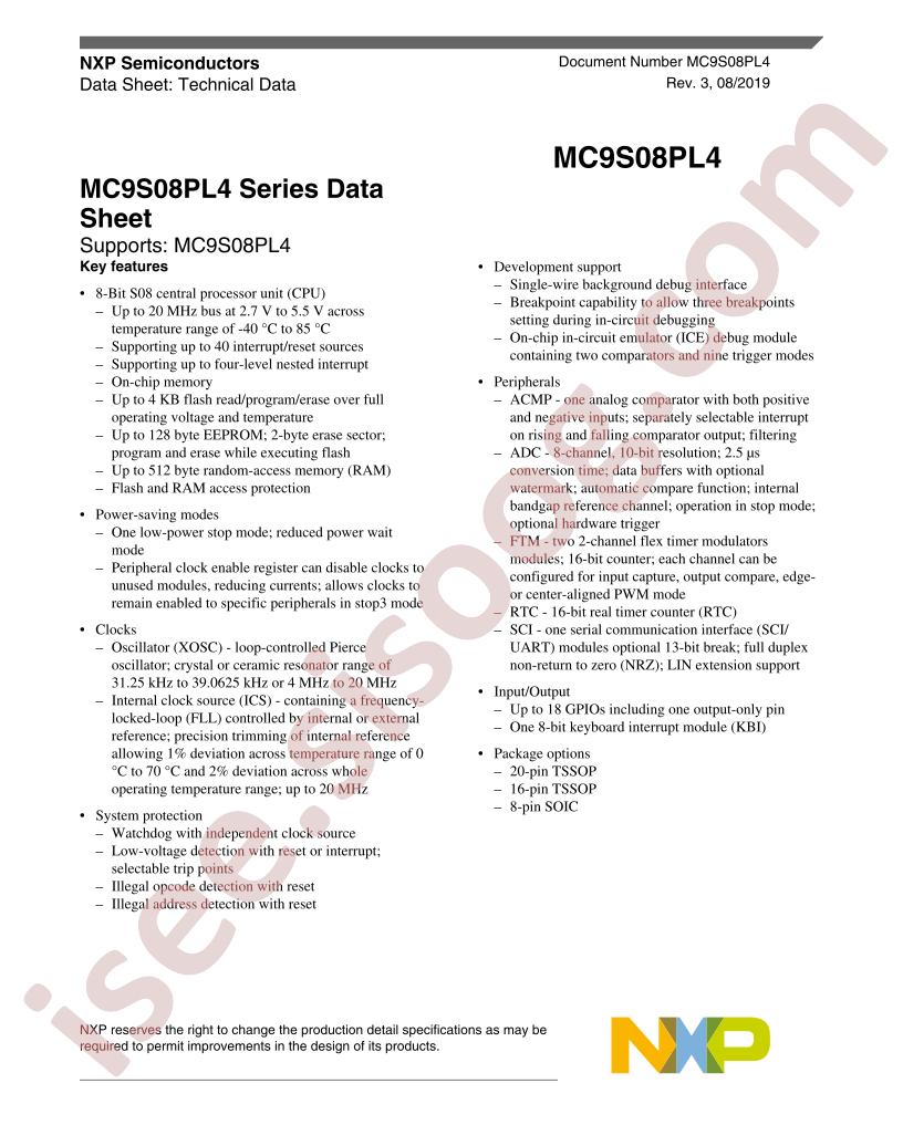 MC9S08PL4 Datasheet