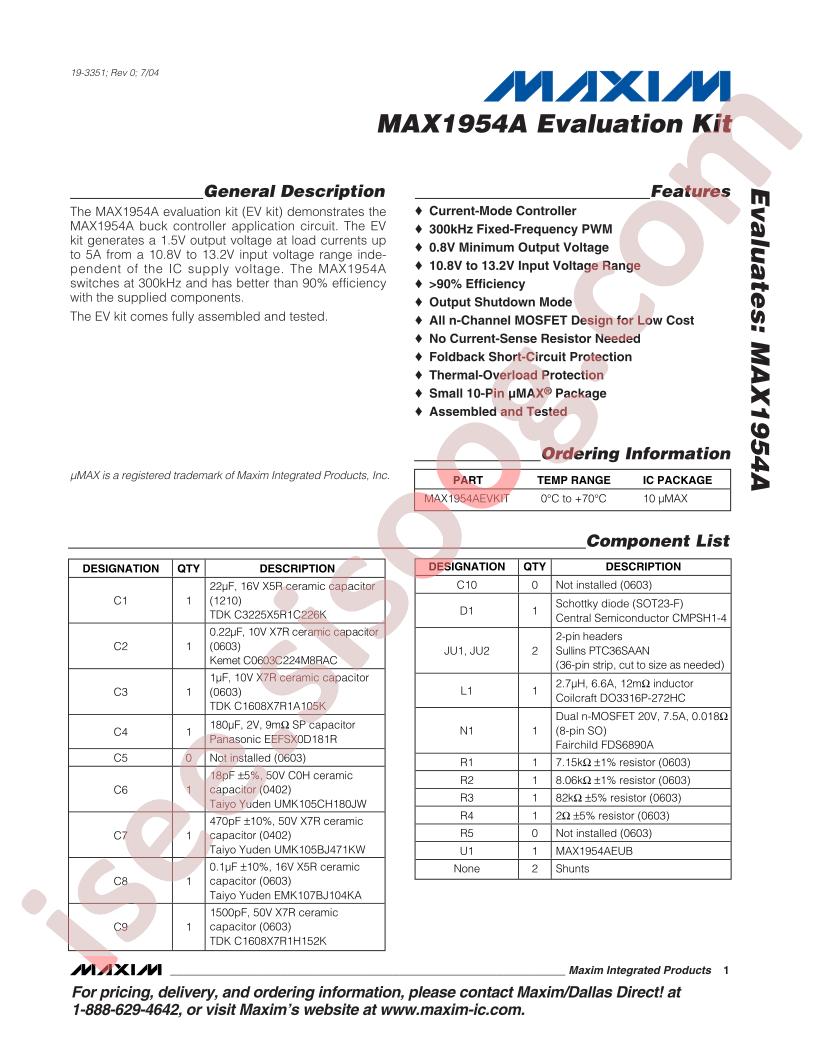 MAX1954A Evaluation Kit
