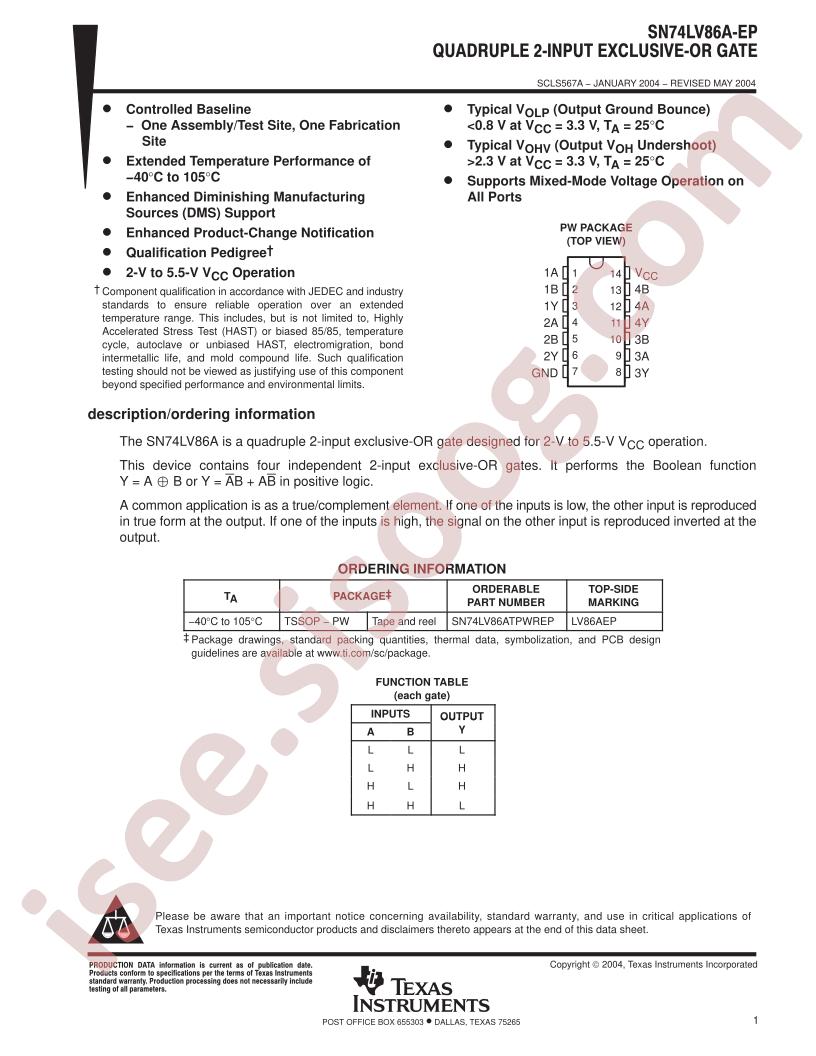 SN74LV86A-EP