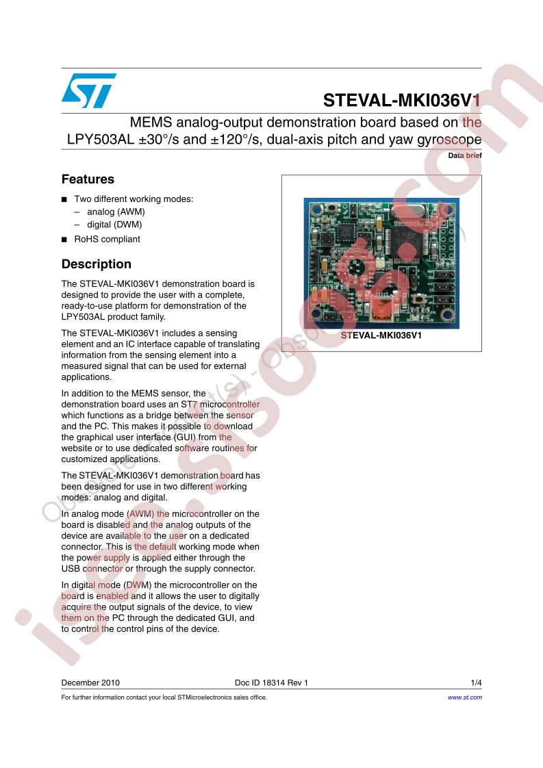 STEVAL-MKI036V1 Data Brief
