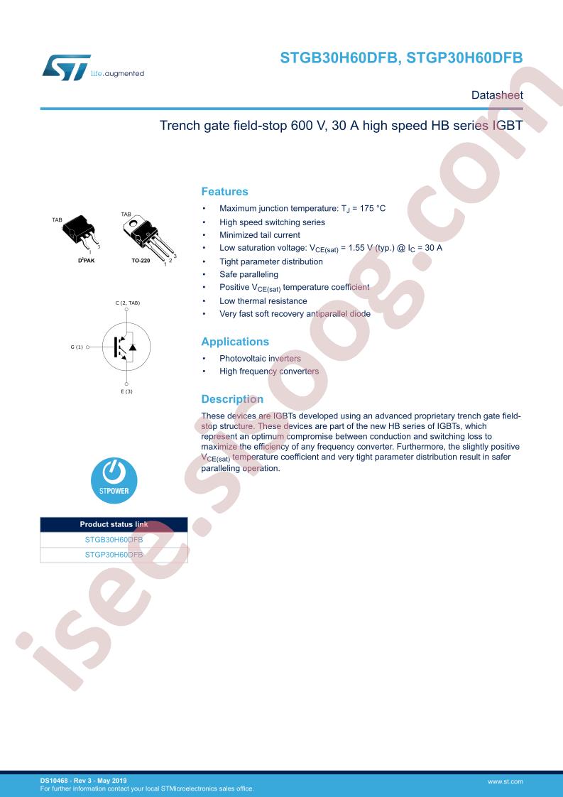 STGB30H60DFB Datasheet