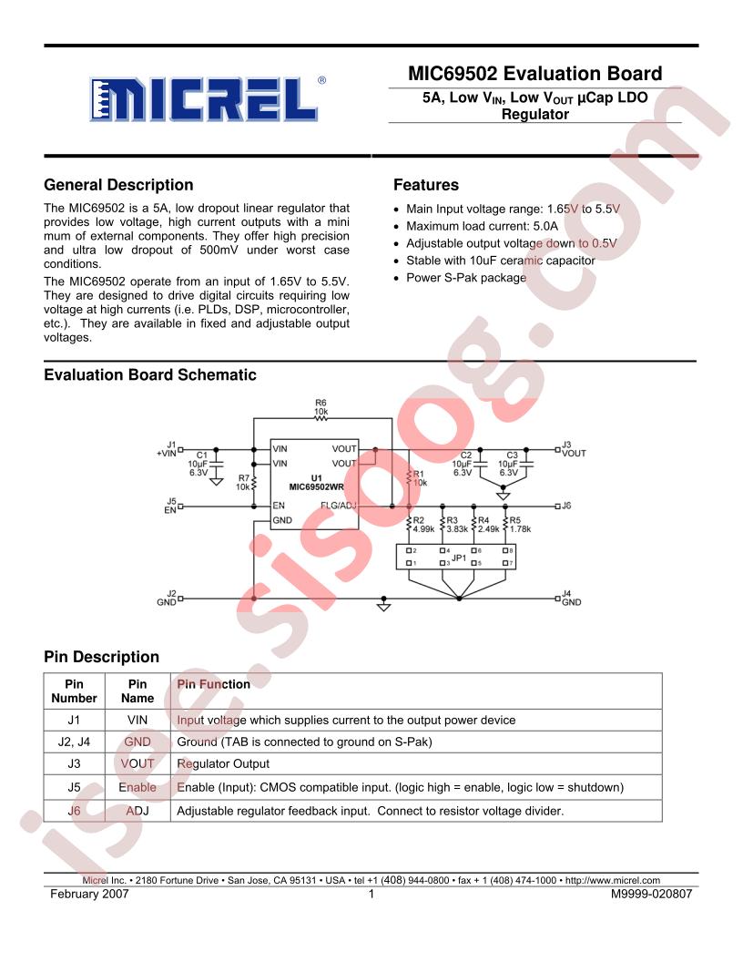 MIC69502 Evaluation Board