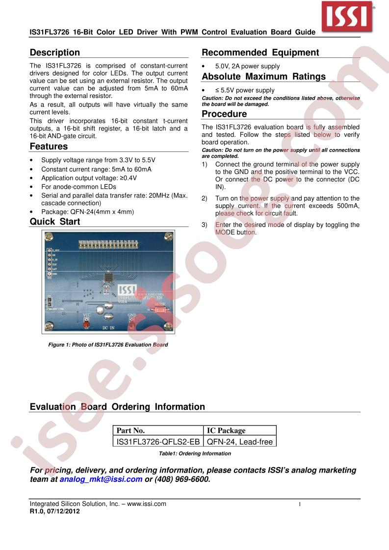 IS31FL3726 Eval Brd Guide