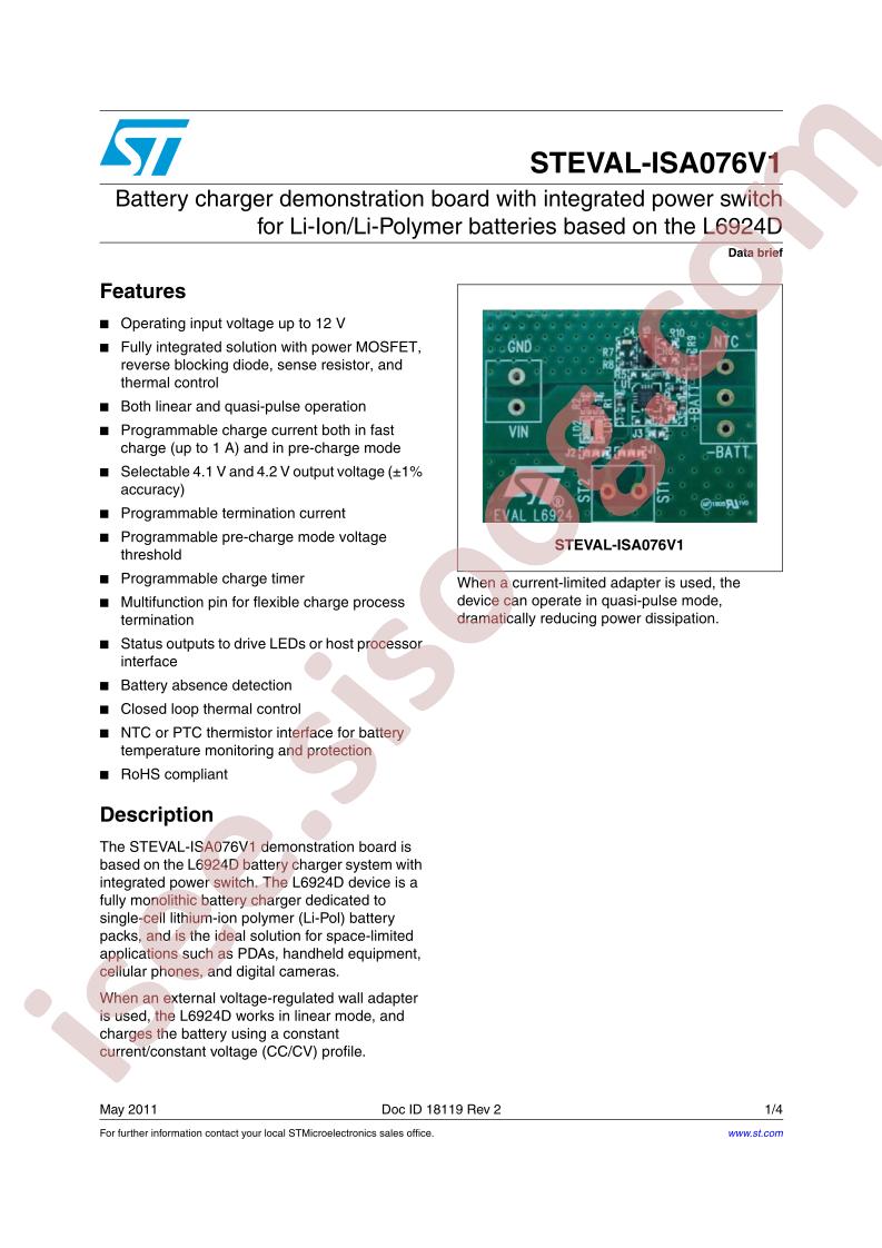 STEVAL-ISA076V1 Data Brief