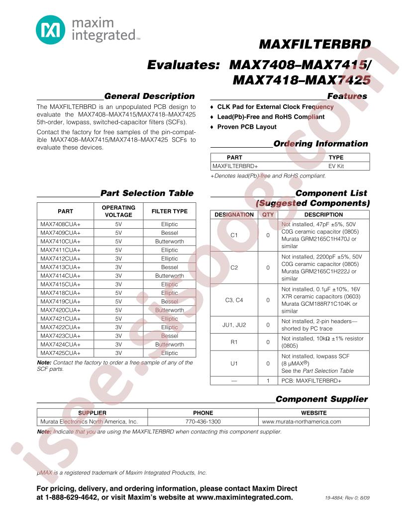 MAXFILTERBRD Eval Kit