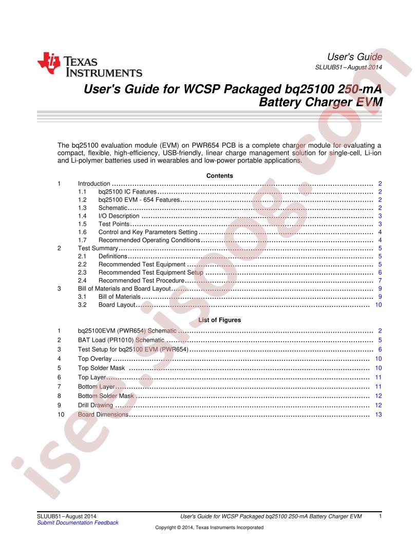 BQ25100EVM-654 User Guide