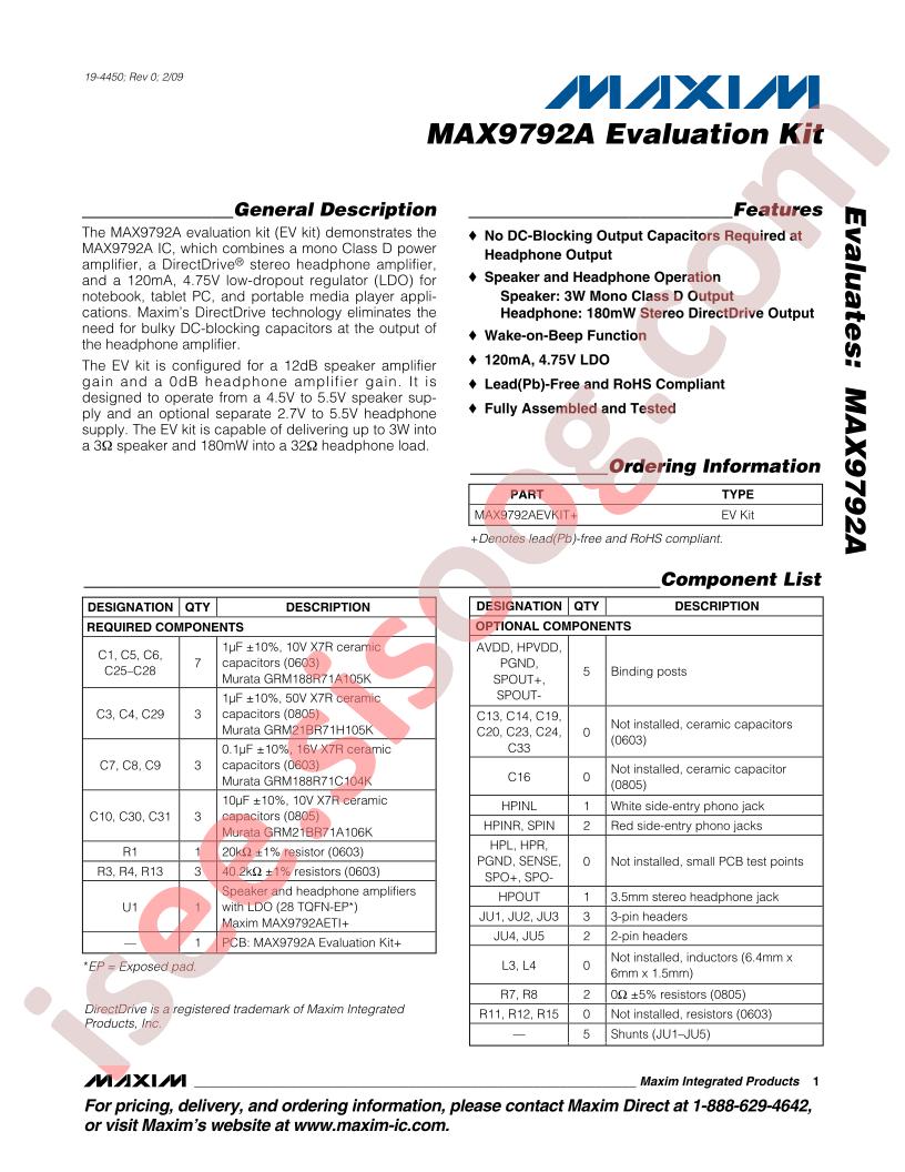 MAX9792A Eval Kit