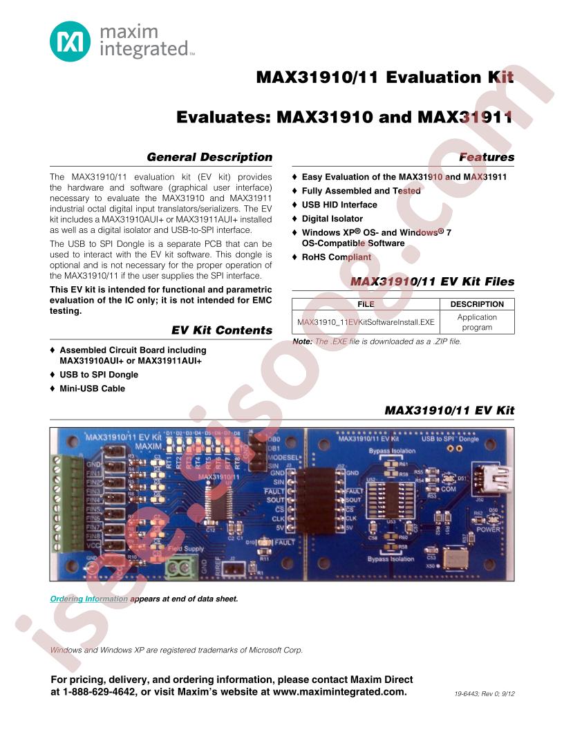 MAX31910,11 Eval Kit