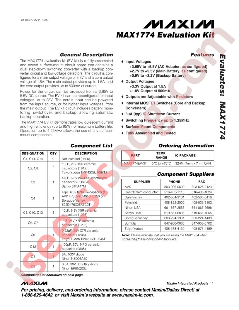 MAX1774 Eval Kit