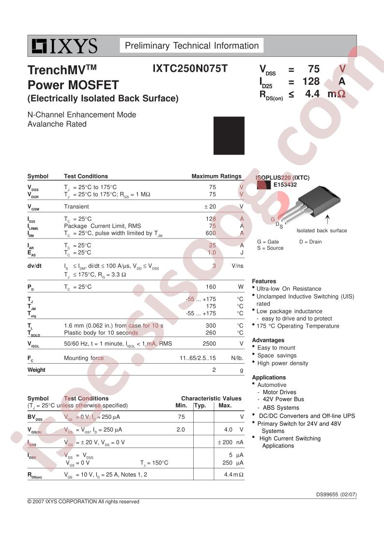 IXTC250N075T
