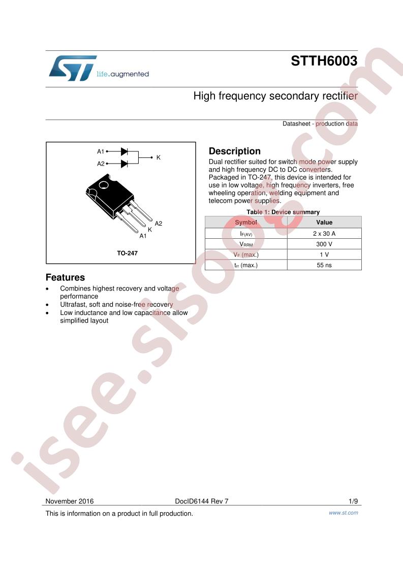 STTH6003TV,CW