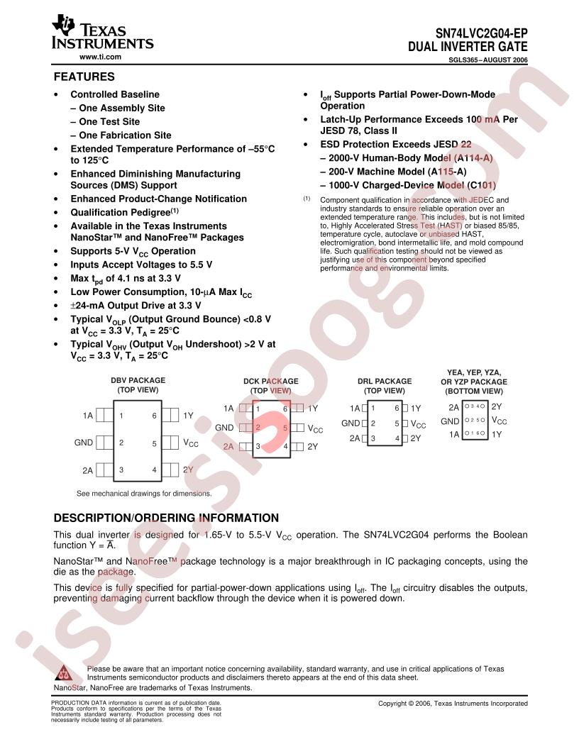 SN74LVC2G04-EP