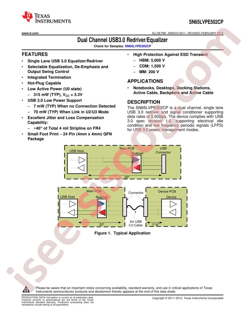 SN65LVPE502CP Datasheet