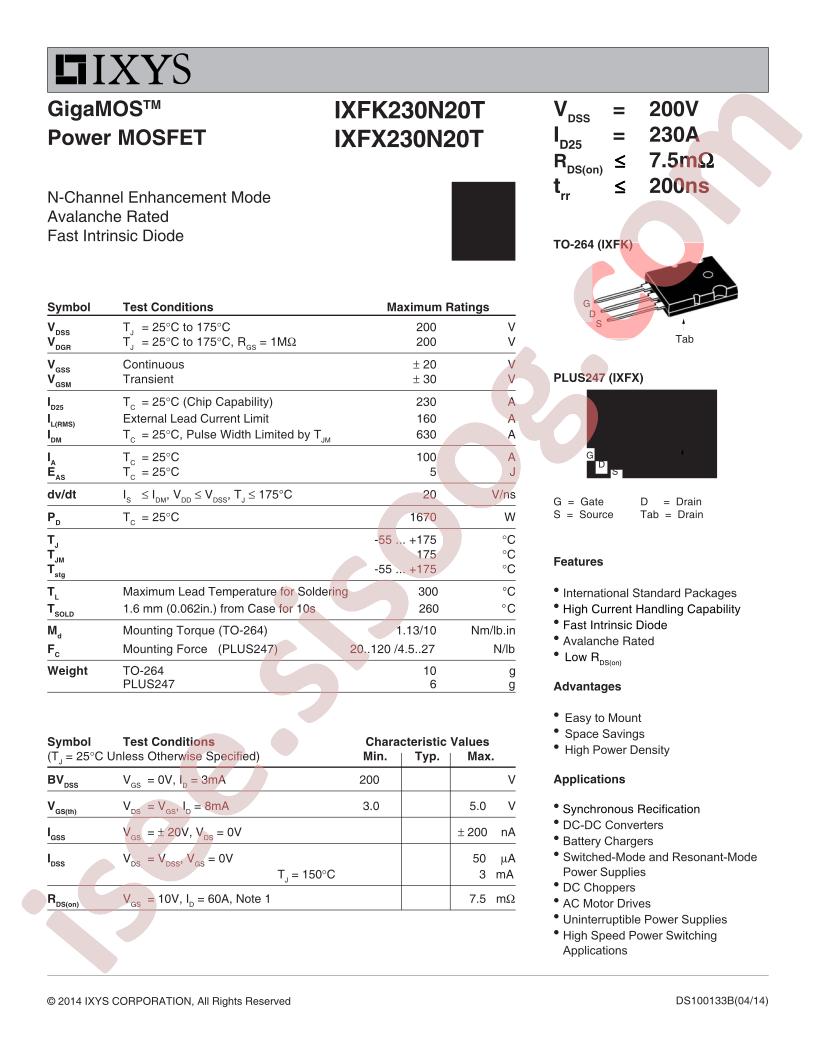 IXFK,X230N20T Datasheet