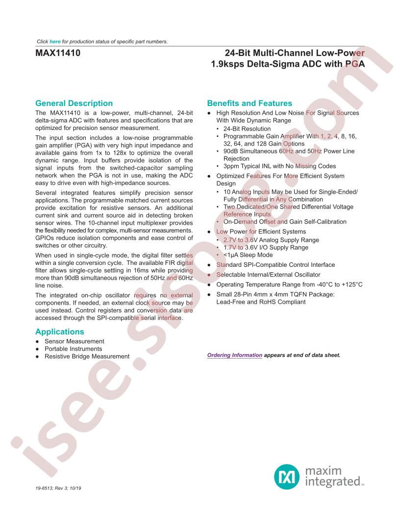 MAX11410 Datasheet