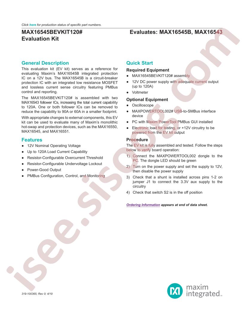 MAX16545BEVKIT120# Preliminary~