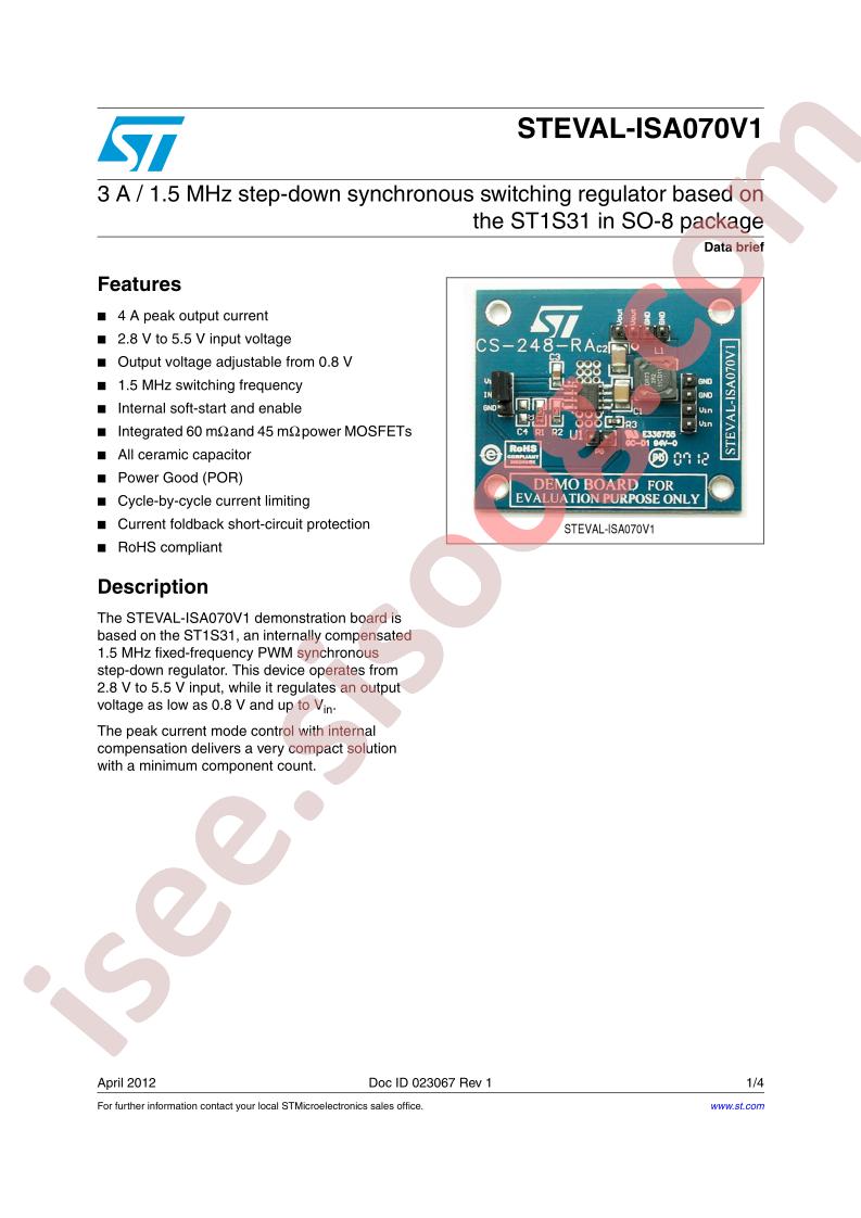 STEVAL-ISA070V1 Brief