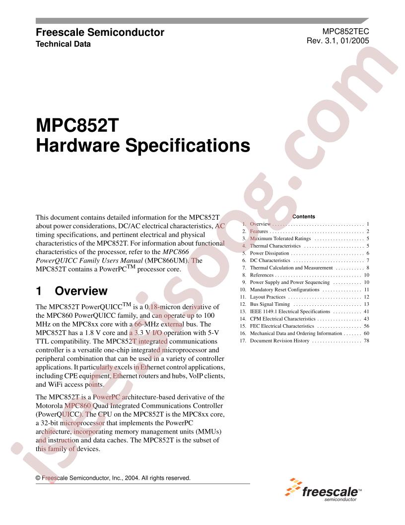 MPC852T Hardware Specs