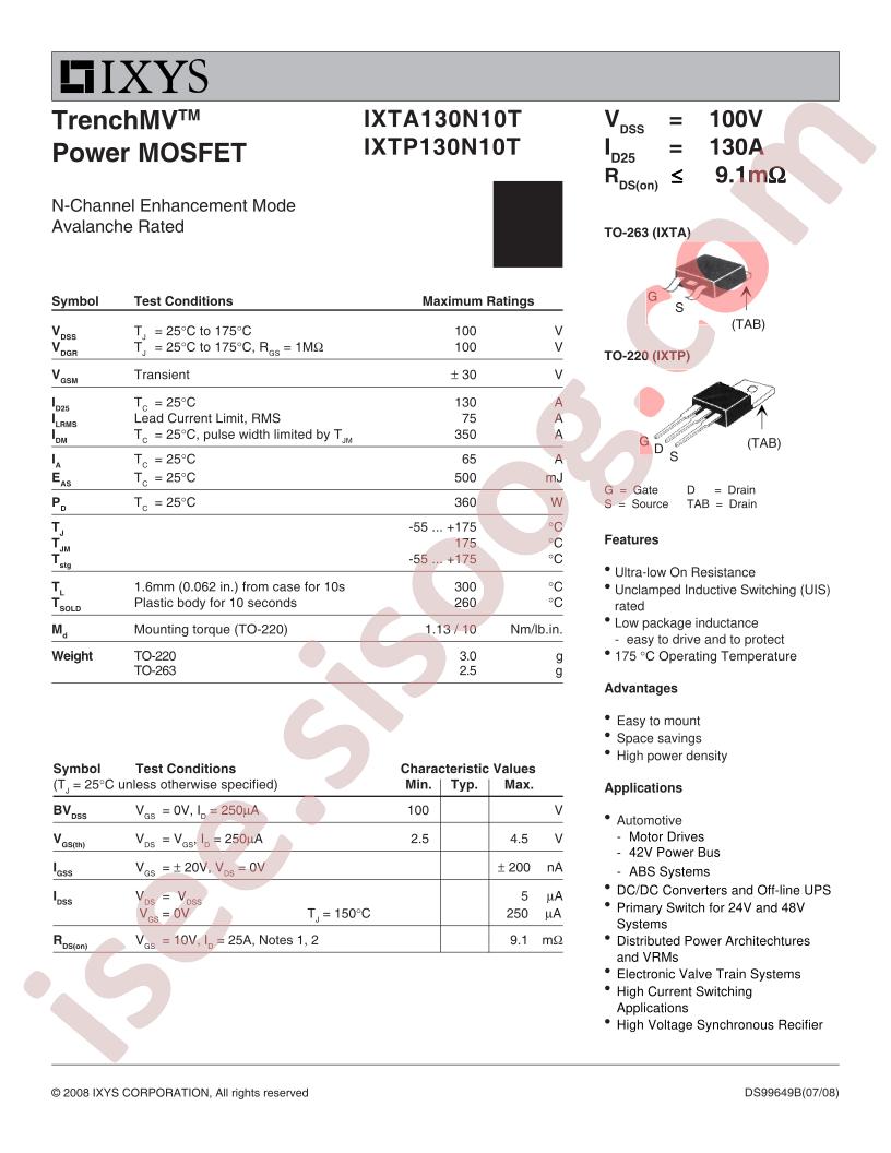 IXTA(P)130N10T