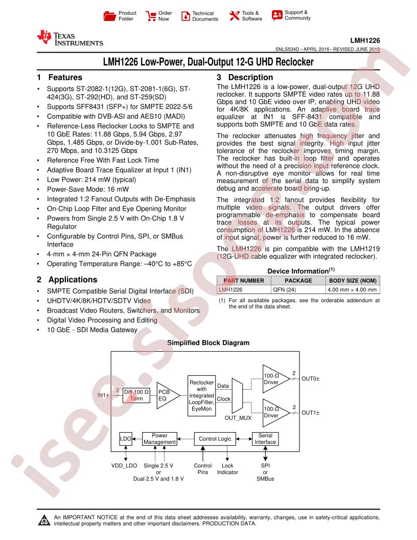 LMH1226 Datasheet