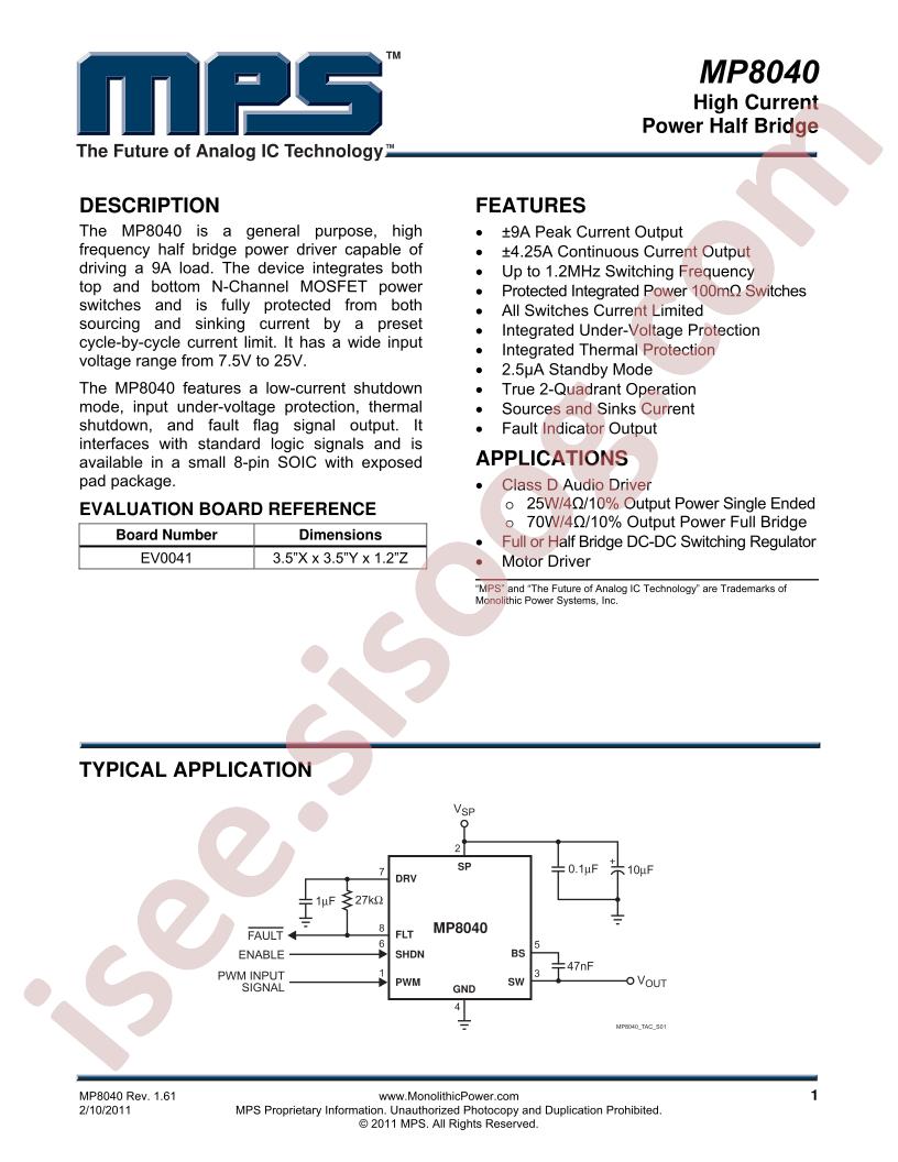 MP8040 Datasheet