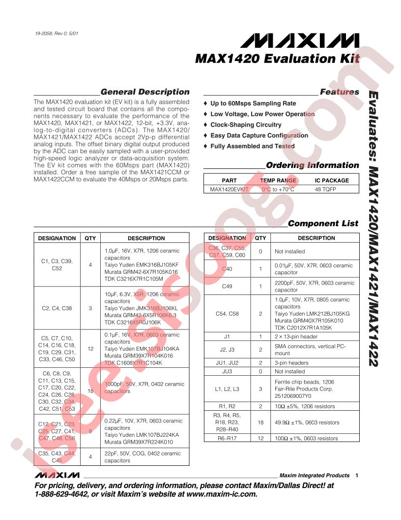 MAX1420 Eval Kit