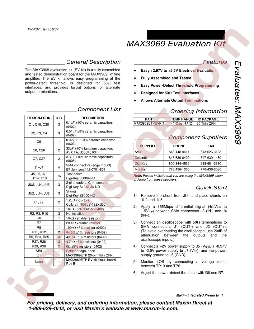 MAX3969 Evaluation Kit