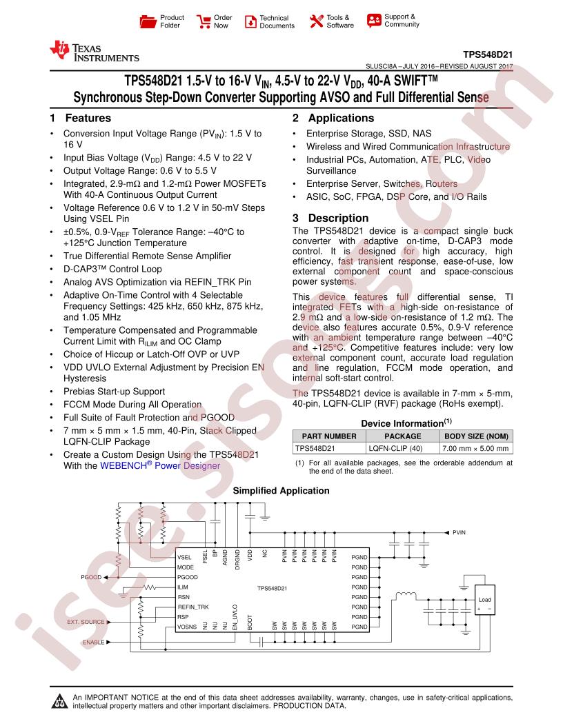 TPS548D21 Datasheet