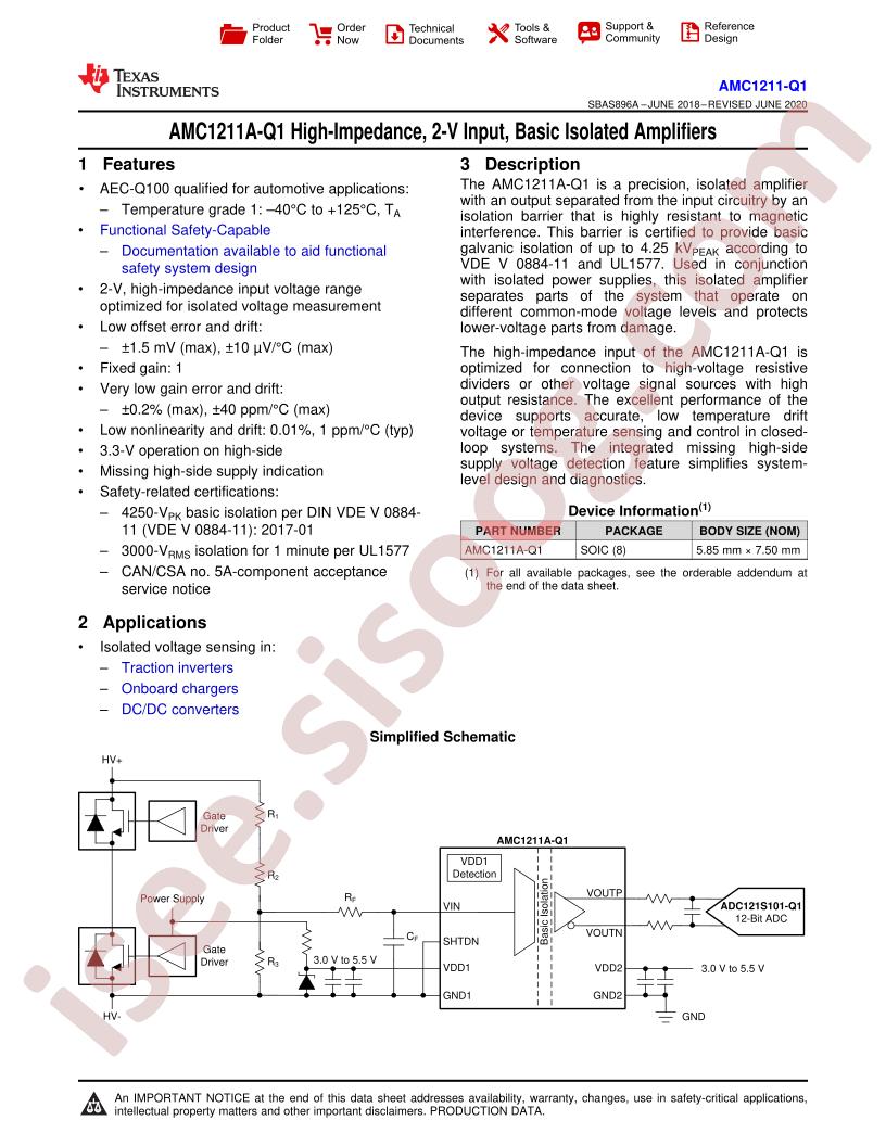 AMC1211-Q1 Datasheet