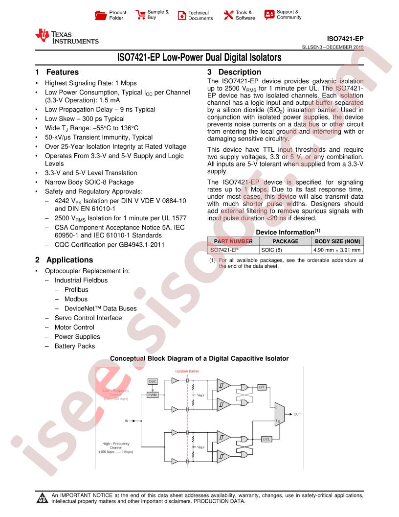 ISO7421-EP Datasheet
