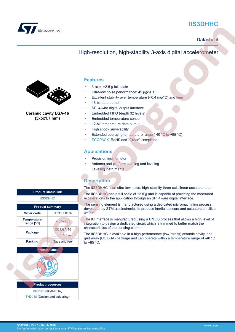 IIS3DHHC Datasheet