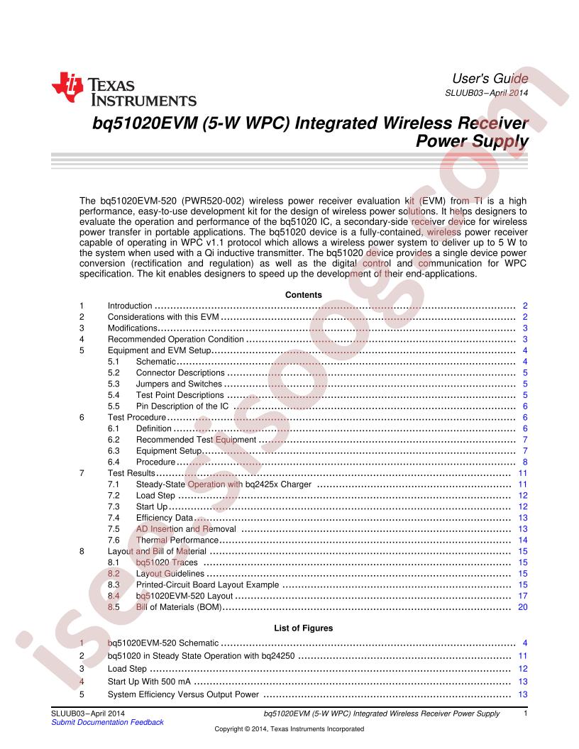 BQ51020EVM-520 User Guide