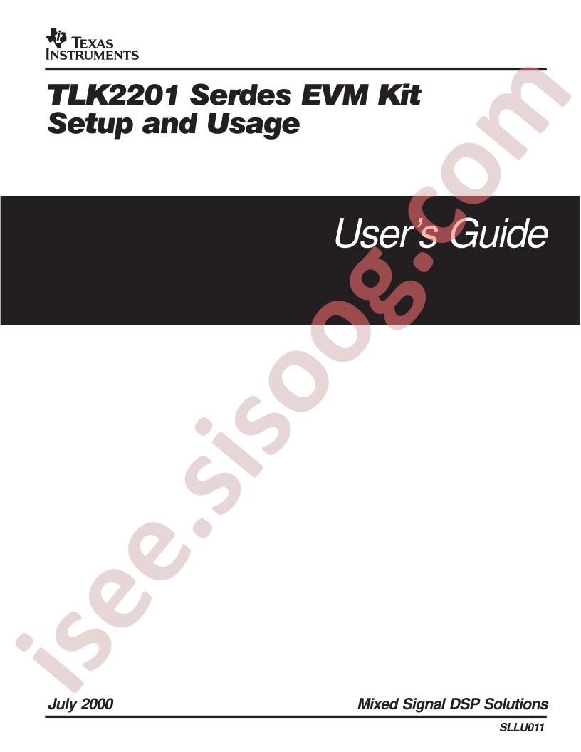 TLK2201 EVM Kit Users Guide
